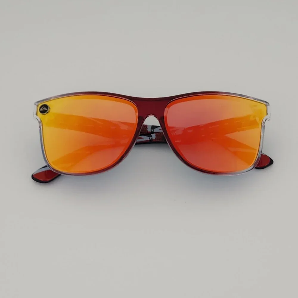 Quiksilver Round Flat Lens Sunglasses British Flag Brown Frame Orange Mirror Q25